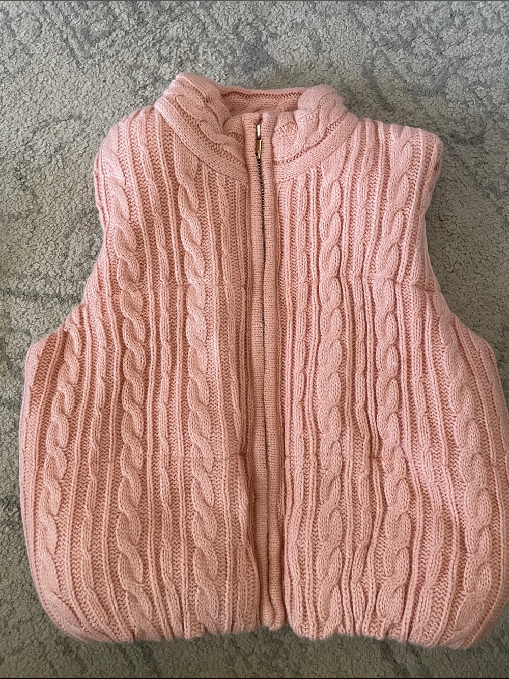 Pink Cable Knit Zip-Front Girls Sweater Vest